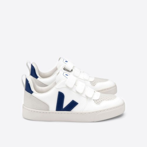 Veja V-10 Velcro CWL Kids Trainers White/Blue UK 78689